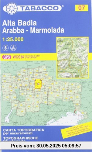 Gadertal, Arabba, Marmolada: Wanderkarte Tabacco 07. 1:25000 (Cartes Topograh)