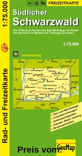 GeoMap Karten, Naturpark Südschwarzwald: Von Triberg im Norden bis Bad Säckingen im Süden. Von Breisach im Westen bis Tuttlingen im Osten