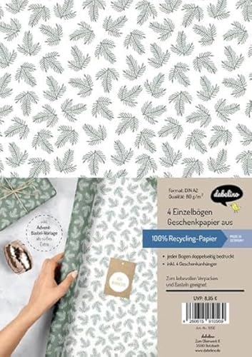 Geschenkpapier Set Weihnachten: grün-weiße Tannenzweige: 4x doppelseitige Einzelbögen + 4x Geschenkanhänger Geschenkpapier Set Weihnachten: grün-weiße Tannenzweige: 4x doppelseitige Einzelbögen + 4x Geschenkanhänger von dabelino