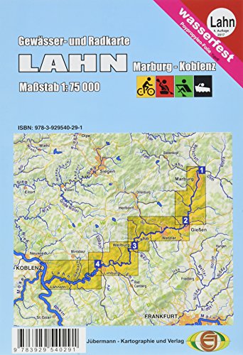 Gewässer- und Radkarte Lahn: Marburg - Koblenz, 1:75000