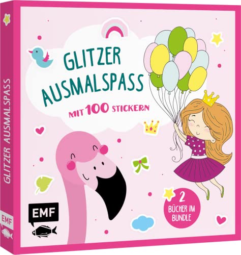 Glitzer-Ausmalspaß – Prinzessinnen und Flamingos: 2 Bücher im Bundle: 60 Ausmalmotive und 100 glänzende Sticker von Edition Michael Fischer / EMF Verlag