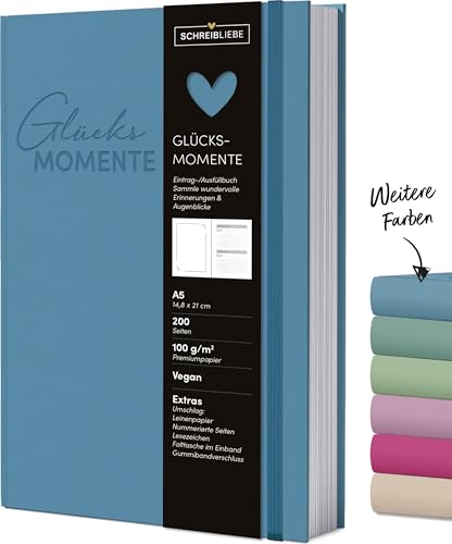 Glücksmomente Aqua: Notizbuch A5, liniert, Ausfüllbuch mit Lesebändchen, Zetteltasche und Gummiband, 200 Seiten - SchreibLiebe von Korsch Verlag