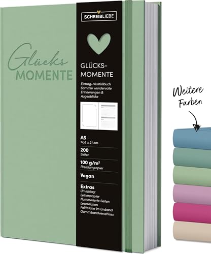 Glücksmomente Mint: Notizbuch A5, liniert, Ausfüllbuch mit Lesebändchen, Zetteltasche und Gummiband, 200 Seiten - SchreibLiebe von Korsch Verlag