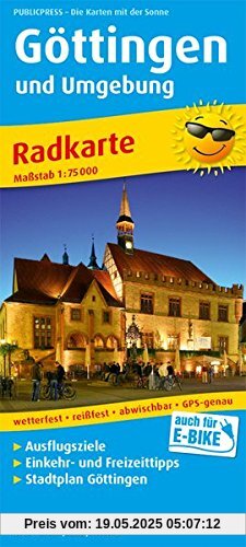 Göttingen und Umgebung: Radkarte mit Ausflugszielen, Einkehr- & Freizeittipps und Stadtplänen, wetterfest, reissfest, abwischbar, GPS-genau. 1:75000 (Radkarte / RK)