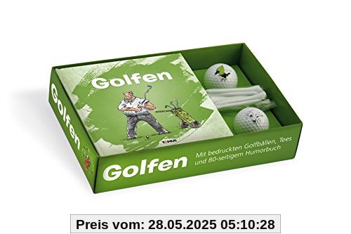 Golfen: Geschenkbox mit Humorbuch, 2 bedruckten Golfbällen und 10 Tees Golfen: Geschenkbox mit Humorbuch, 2 bedruckten Golfbällen und 10 Tees