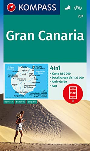 KOMPASS Wanderkarte 237 Gran Canaria 1:50.000: 4in1 Wanderkarte mit Aktiv Guide und Detailkarten inklusive Karte zur offline Verwendung in der KOMPASS-App. Fahrradfahren. von Kompass Karten GmbH