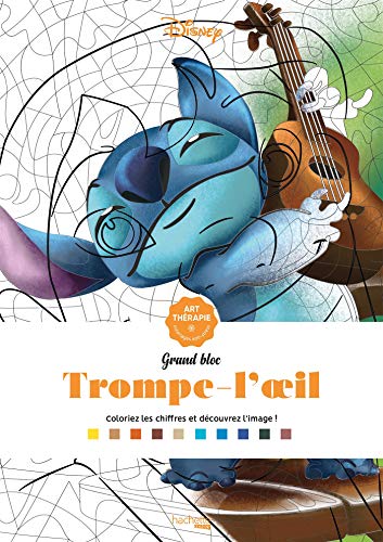 Grand Bloc Disney Trompe-l'oeil: Coloriez les chiffres et découvrez l'image