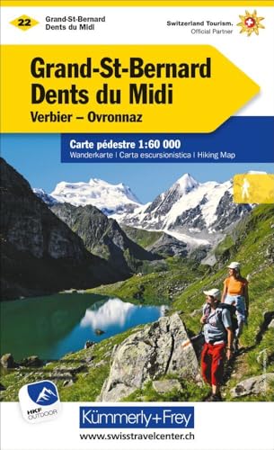 Kümmerly+Frey Wanderkarte 22 Grand-St-Bernard, Dents du Midi 1:60.000: Mit Verbier und Ovronnaz. Wetterfest, matt laminiert und mit free Download von Kmmerly und Frey