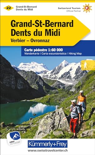 Grand-St-Bernard - Dents du Midi Verbiez, Ovronnaz, Nr. 22 Wanderkarte 1:60 000: Water resistant, free Download mit HKF Maps App: 1:60 000, ... (Kümmerly+Frey Wanderkarten, Band 22)