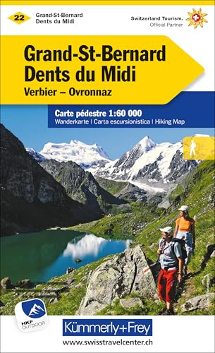 Kümmerly+Frey Wanderkarte 22 Grand-St-Bernard, Dents du Midi 1:60.000: Mit Verbier und Ovronnaz. Wetterfest, matt laminiert und mit free Download (Kümmerly+Frey Wanderkarte 1:60.000, Band 22)