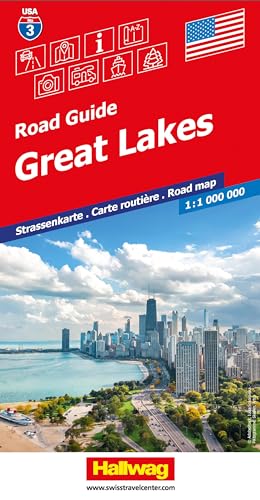 Great Lakes Strassenkarte 1:1 Mio., Road Guide Nr. 3: Chicago, Detroit, Niagara Falls,Isle Royale (Hallwag Strassenkarten) von Hallwag
