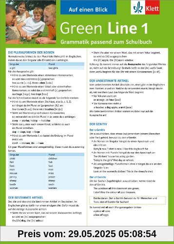 Green Line 1 - Auf einen Blick: Grammatik passend zum Schulbuch - Klappkarte (6 Seiten)