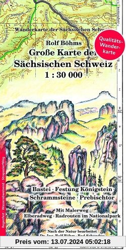 Große Karte der Sächsischen Schweiz 1 : 30 000. Regenfest: Wanderkarte der Sächsischen Schweiz