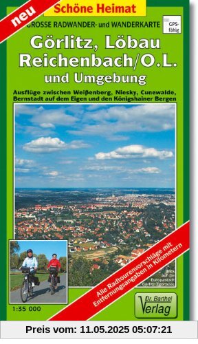 Große Radwander- und Wanderkarte Görlitz, Löbau, Reichenbach/O.L. und Umgebung: Ausflüge zwischen Weißenberg, Niesky, Cunewalde, Bernstadt auf dem Eigen und den Königshainer Bergen. 1:35000 Große Radwander- und Wanderkarte Görlitz, Löbau, Reichenbach/O.L. und Umgebung: Ausflüge zwischen Weißenberg, Niesky, Cunewalde, Bernstadt auf dem Eigen und den Königshainer Bergen. 1:35000