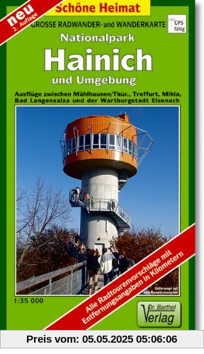 Große Radwander- und Wanderkarte Nationalpark Hainich und Umgebung: Ausflüge zwischen Mühlhausen/Thür., Treffurt, Mihla, Bad Langensalza und der Wartburgstadt Eisenach. 1:35000