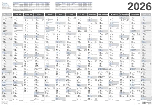 Großer Wandtimer 2026: 14 Monate (Dezember 2025 - Januar 2026), Ferientermine und Feiertage, 97 x 67 cm von Korsch Verlag