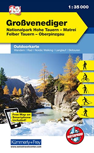 Grossvenediger Nr. 12 Outdoorkarte Österreich 1:35 000: Nationalpark Hohe Tauern, Matrei, Felber Tauern, Oberpinzgau, free Download mit HKF Maps App (Kümmerly+Frey Outdoorkarten Österreich, Band 12)