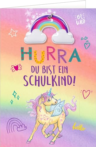 Grußkarte - Hurra, du bist ein Schulkind!: mit Regenbogen-Anhänger Grußkarte - Hurra, du bist ein Schulkind!: mit Regenbogen-Anhänger von AISITIN