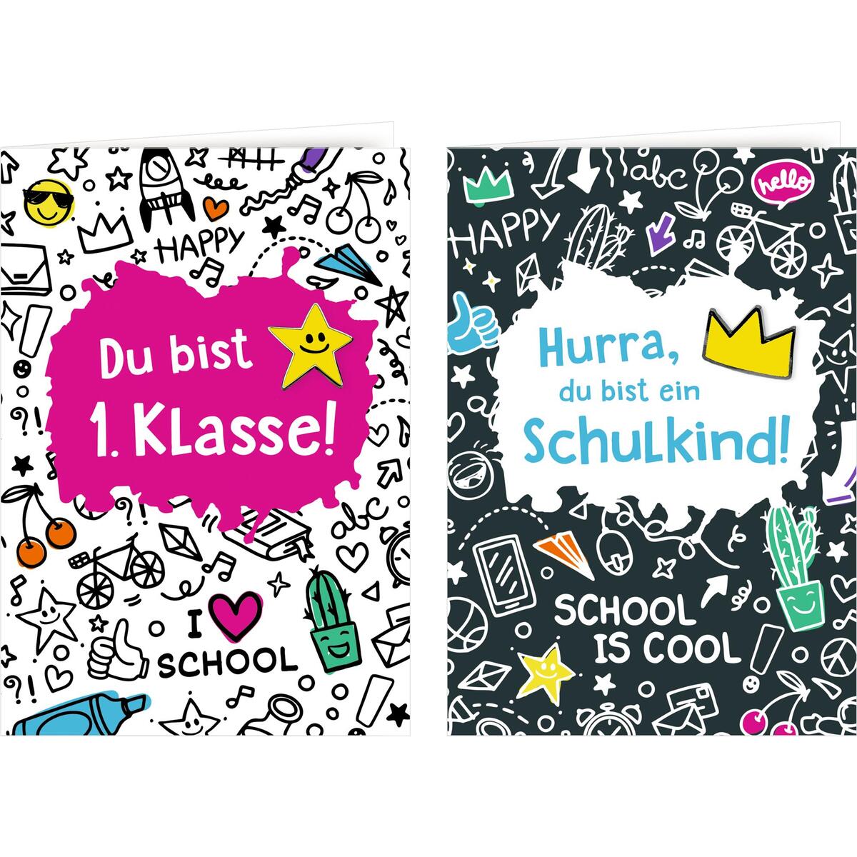 Grußkarte mit Wegbegleiter-Pin - Du bist 1. Klasse / Hurra, du bist ein Schulkin... von Coppenrath