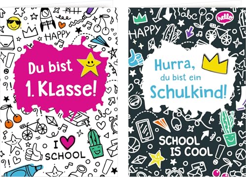 Grußkarte mit Wegbegleiter-Pin – Du bist 1. Klasse / Hurra, du bist ein Schulkind! (Alben & Geschenke für Kinder)