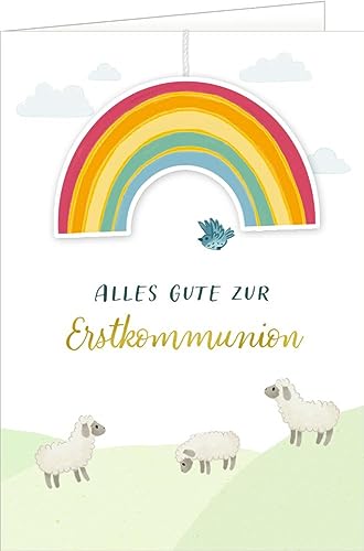 Grußkarte: Alles Gute zur Erstkommunion - mit Regenbogen-Anhänger