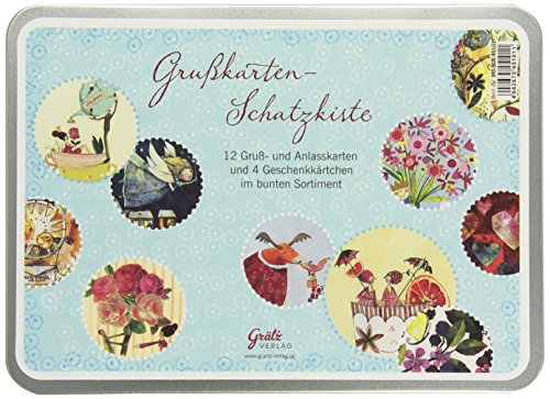Grußkarten Schatzkiste: 12 Gruß- und Anlasskarten und 4 Geschenkkärtchen im bunten Sortiment