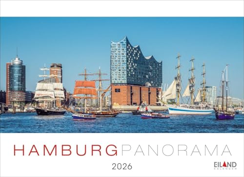 Hamburg Panorama Postkartenkalender 2026: Reise-Kalender mit 12 atemberaubenden Postkarten der Hansestadt. Städte-Kalender 2026. 23 x 17 cm. Querformat. (Postkartenkalender Eiland) von Eiland