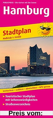 Hamburg Stadtplan: Touristischer Stadtplan mit Sehenswürdigkeiten und Straßenverzeichnis. 1:18000