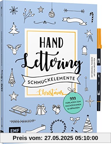 Handlettering-Schmuckelemente Christmas – 999 Vorlagen zum Nachzeichnen und Abpausen: Mit original Tombow ABT Dual Brush Pen in Gold