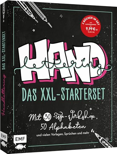 Handlettering: Das XXL-Starterset – Dein Anfänger-Set mit 2 Büchern im Bundle: Mit 30-Tage-Workshop, über 50 Alphabeten und vielen Vorlagen, Sprüchen und mehr