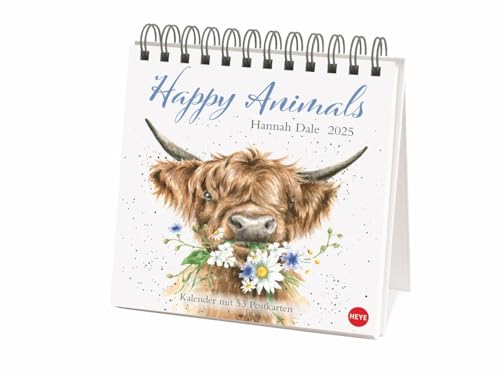 Hannah Dale: Happy Animals Premium-Postkartenkalender 2025: Die schönen Tierzeichnungen der britischen Künstlerin in einem kleinen Kalender zum ... mit 53 Postkarten (Postkartenkalender Heye) von Heye