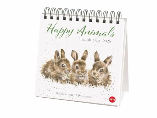 Hannah Dale: Happy Animals Premium-Postkartenkalender 2026: Die schönen Tierzeichnungen der britischen Künstlerin in einem kleinen Kalender zum ... mit 53 Postkarten (Postkartenkalender Heye) von Heye