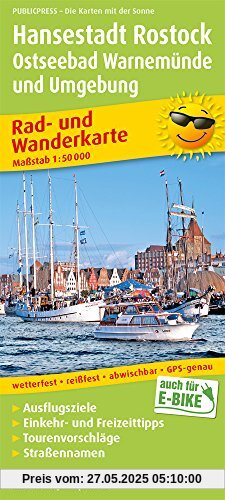 Hansestadt Rostock, Ostseebad Warnemünde: Rad- und Wanderkarte mit Ausflugszielen, Einkehr- & Freizeittipps, wetterfest, reissfest, abwischbar, GPS-genau. 1:50000 (Rad- und Wanderkarte / RuWK)