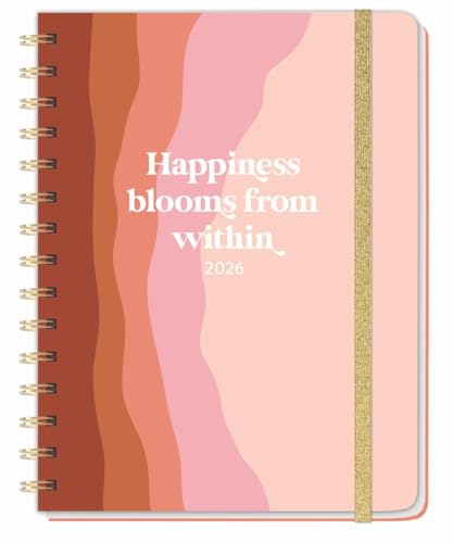 Happiness blooms from within Spiral-Kalenderbuch A5 2026: Taschenkalender 2026 mit Spiralbindung und viel Platz für Termine. Praktischer ... und Stickerbögen. (Kalenderbücher Heye) von Heye