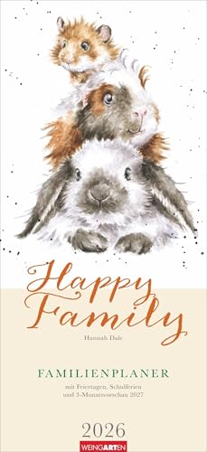 Happy Family Familienplaner 2026: Großer Terminkalender mit 5 Spalten für Familien. Schöner Familien-Wandkalender 2026 mit süßen Tier-Illustrationen. 22 x 48 cm. (Familienplaner Weingarten) von Weingarten