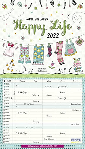 Happy Life 2022: Familienplaner, 5 große Spalten. Mit Ferienterminen, extra Spalte und Vorschau bis März 2023. Format: 27 x 47 cm