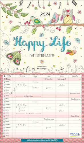 Happy Life 2024: Familienplaner, 5 große Spalten. Mit Ferienterminen, extra Spalte und Vorschau bis März 2025. Format: 27 x 46 cm von Korsch Verlag