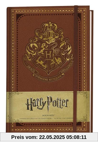 Harry Potter: Notizbuch Hogwarts (in Lederoptik mit Gummiband und Zeichenband): Cover gestanzt mit Goldfolienveredelung