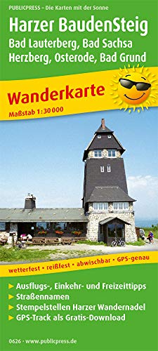 Harzer BaudenSteig, Bad Lauterberg, Bad Sachsa, Herzberg, Osterode, Bad Grund: Wanderkarte mit Ausflugszielen, Einkehr- & Freizeittipps, Straßennamen, ... GPS-genau. 1:30000 (Wanderkarte: WK) von Publicpress