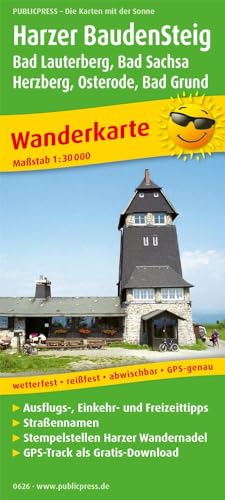Harzer BaudenSteig, Bad Lauterberg, Bad Sachsa, Herzberg, Osterode, Bad Grund: Wanderkarte mit Ausflugszielen, Einkehr- & Freizeittipps, Straßennamen, ... GPS-genau. 1:30000 (Wanderkarte: WK)