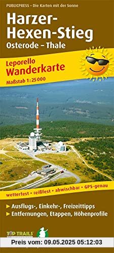 Harzer Hexen-Stieg, Osterode - Thale: Leporello Wanderkarte mit Ausflugszielen, Einkehr- & Freizeittipps, wetterfest, reissfest, abwischbar, GPS-genau. 1:25000 (Leporello Wanderkarte: LEP-WK)