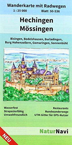 Hechingen - Mössingen: Wanderkarte mit Radwegen, Blatt 50-536, 1 : 25 000, Bisingen, Bodelshausen, Burladingen, Burg Hohenzollern, Gomaringen, ... (NaturNavi Wanderkarte mit Radwegen 1:25 000) von Natur Navi GmbH