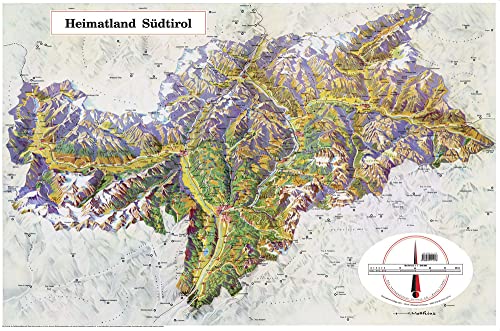 Heimatland Südtirol: Vierfarbige Panoramakarte. 1:240000