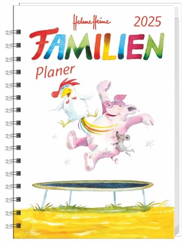 Helme Heine: Familienplaner-Buch A6 2025: Familienkalender mit 4 Spalten. Liebevoll illustrierter Buch-Kalender mit Einstecktasche und Schulferien. Terminplaner mit 160 Seiten. (Kalenderbücher Heye)