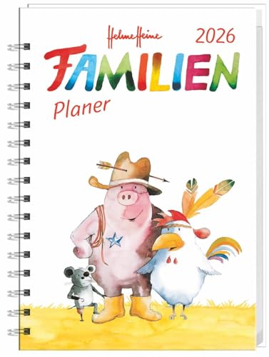 Helme Heine: Familienplaner-Buch A6 2026: Familienkalender mit 4 Spalten. Liebevoll illustrierter Buch-Kalender mit Einstecktasche und Schulferien. ... mit 160 Seiten. (Helme Heine Kalender Heye) von Heye