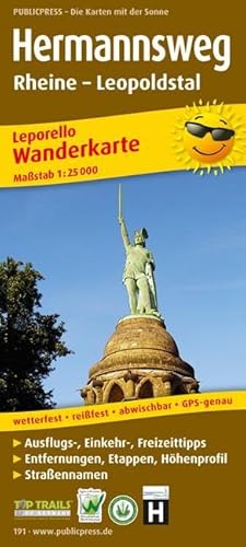 Hermannsweg, Rheine - Leopoldstal: Leporello Wanderkarte mit Ausflugszielen, Einkehr- & Freizeittipps, Straßennamen, Höhenprofil und Etappen, ... 1:25000 (Leporello Wanderkarte: LEP-WK) von FREYTAG-BERNDT UND ARTARIA