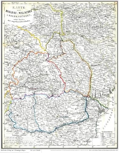 Historische Karte: Moldau, Walachei, Siebenbürgen mit Bessarabien 1848 (Plano): Basarabia, Transsilvanien, Ardeal, Transilvania, Erdély, Moldova, Siweberjen von Verlag Rockstuhl