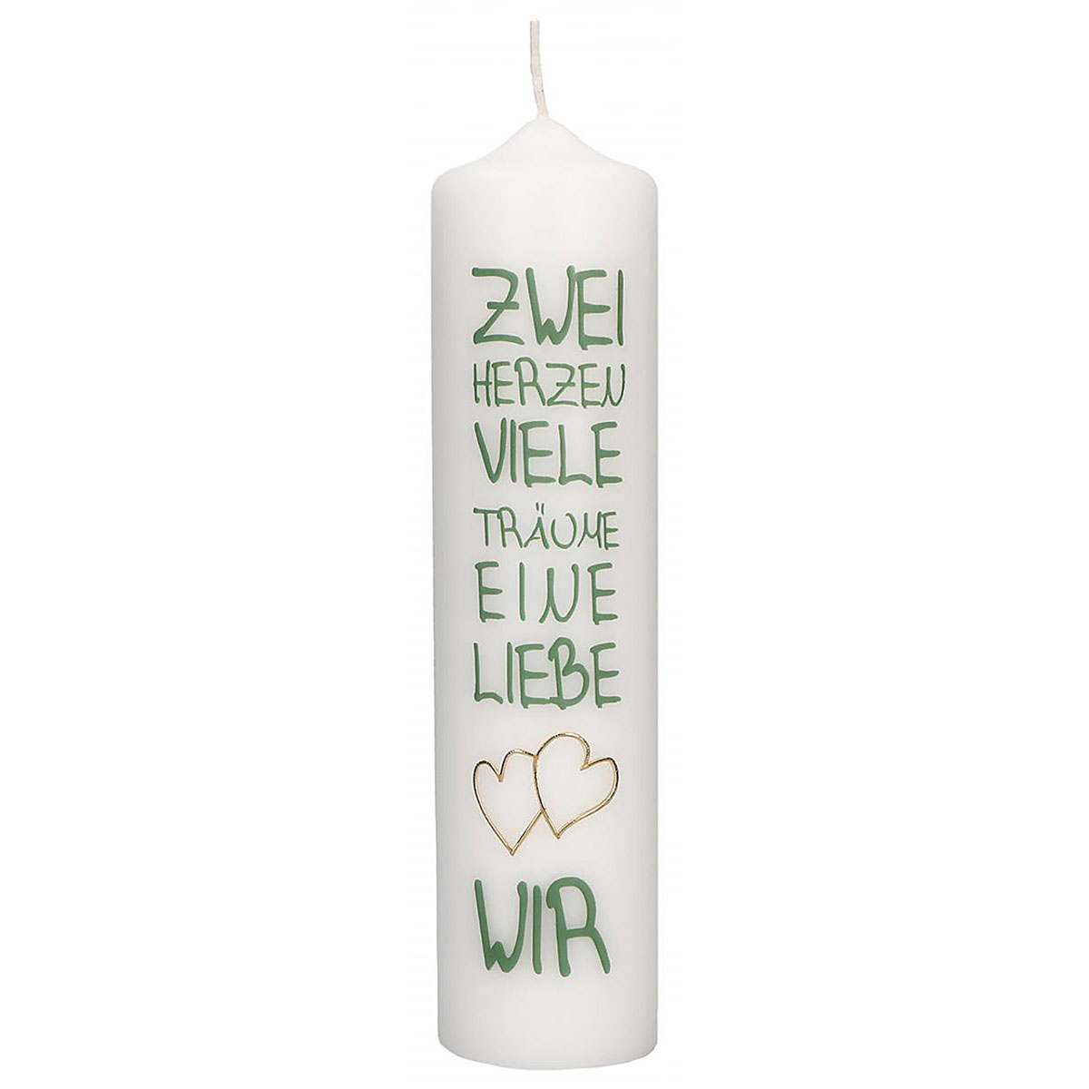 Hochzeitskerze mit Druckmotiv und aufgelegtem Wachsmotiv -  Zwei Herzen in Gold von Butzon und Bercker