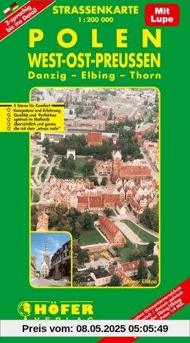 Höfer Straßenkarten, Polen, West-Ost-Preußen: Danzig, Elbing, Thorn. Mit integrierter Lupe und separatem Ortsnamenverzeichnis und Innenstadtplan von Elbing. (PL 011)