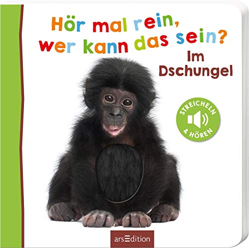 Hör mal rein, wer kann das sein? – Im Dschungel: Streicheln und hören | Hochwertiges Pappbilderbuch mit 5 Sounds und Fühlelementen für Kinder ab 18 Monaten von Ars Edition